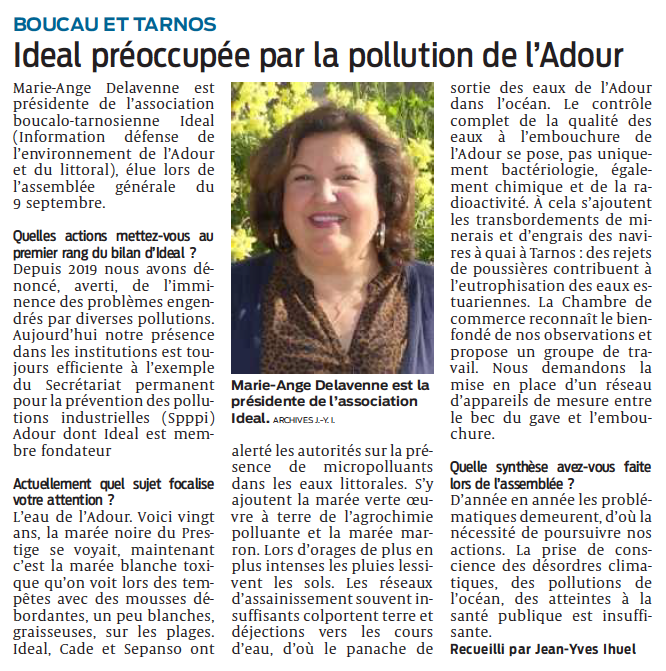 Pollution de l'Adour : interview IDEAL